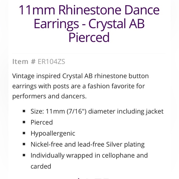 11mm Crystal AB - Dance / Cheer / Beauty Pageant Competition Stud earrings - Picture 2 of 15